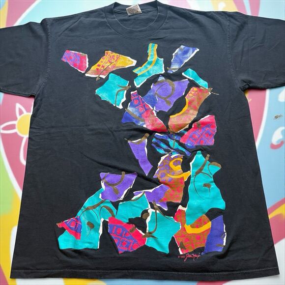 Vintage 90s Gilda Marx One Size Fits All Abstract Art Painting Shirt XL Black - Picture 1 of 9
